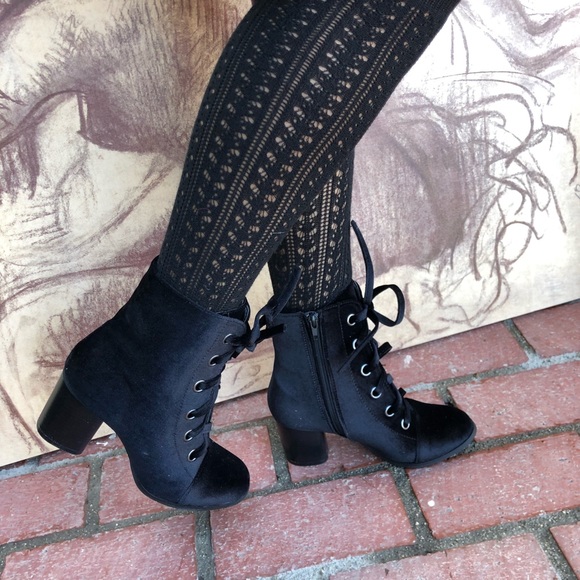 stacked heel lace up booties